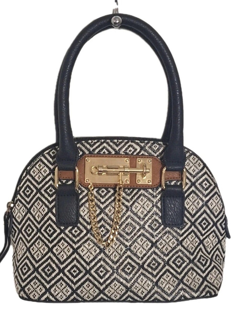 Apt 9 Faux Leather Fabric Finish Doctor Dome Bag Blue White Geometric Purse